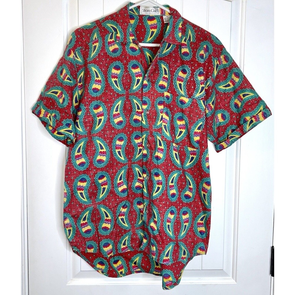 Vintage Shore Club Shirt Mens S Red Aztec
